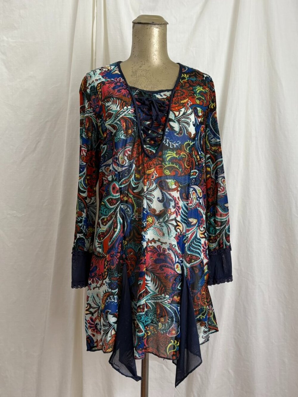 Y2K Boho Tunic Top M